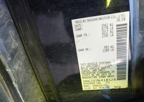 2009 Nissan Altima 2.5 S из США, поврежденный, VIN 1N4AL21E59N418528